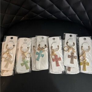 Mint Multicolor Cross Keychains with Gold Accents